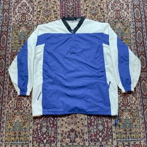 VTG 90s Reebok Quarter Zip Pullover Golf Jacket White Blue Striped Windbreaker M